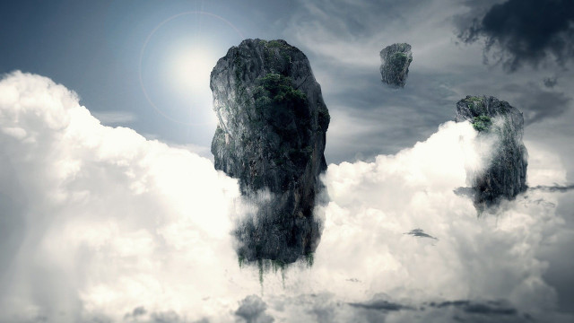 Floating rocks clouds sky sun free wallpaper - medium preview image