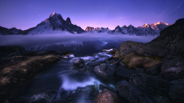 Mountain stream night purple sky free wallpaper - medium preview image