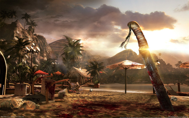 Beach umbrellas chairs sand palm free wallpaper - medium preview image