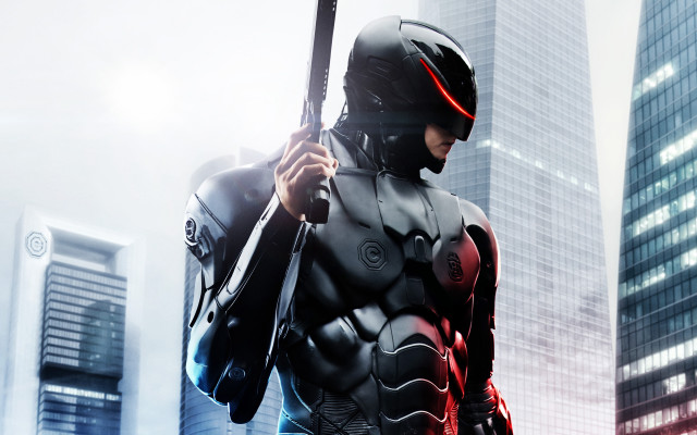 Futuristic man armor cityscape cyberpunk free wallpaper - medium preview image