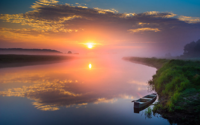 Boat water sunset foggy sky #3 free wallpaper - medium preview image