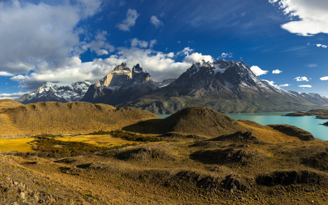 Mountain lake panorama clouds sky free wallpaper - medium preview image