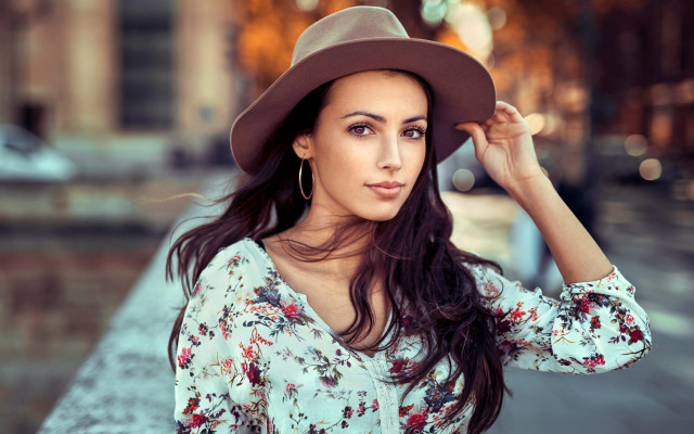 Woman hat floral shirt blood free wallpaper - medium preview image