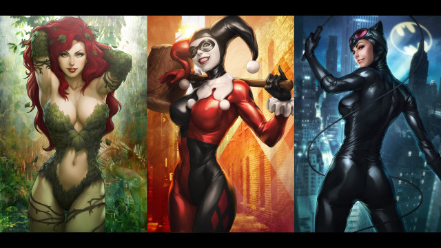 Three women cat suits city free wallpaper - medium preview image
