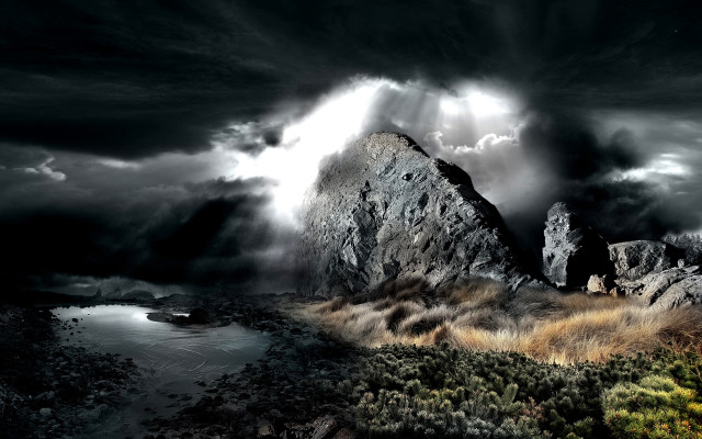 Mountain cloud lake boat night free wallpaper for desktop - medium preview image