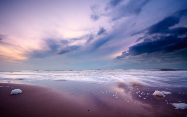 Beach rocks clouds waves matte free wallpaper - medium preview image