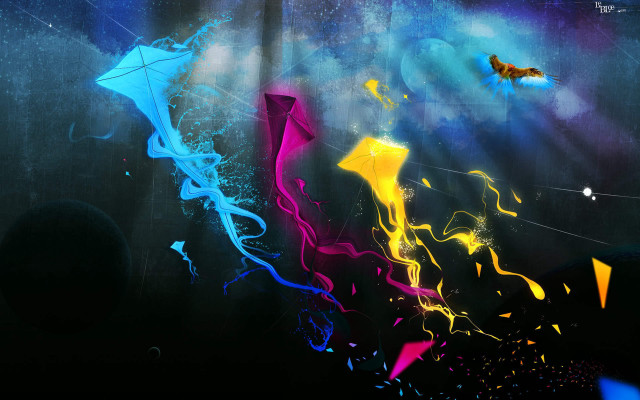 Kites mystical sky aurora constellation free wallpaper - medium preview image