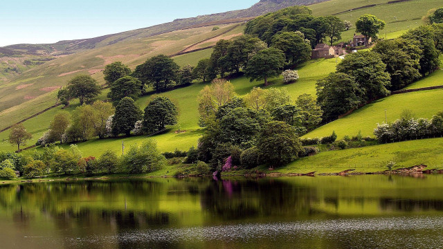 Lake green hills trees house #5 free wallpaper - medium preview image