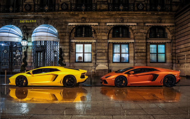 Orange sports cars rainy day #2 free wallpaper - medium preview image