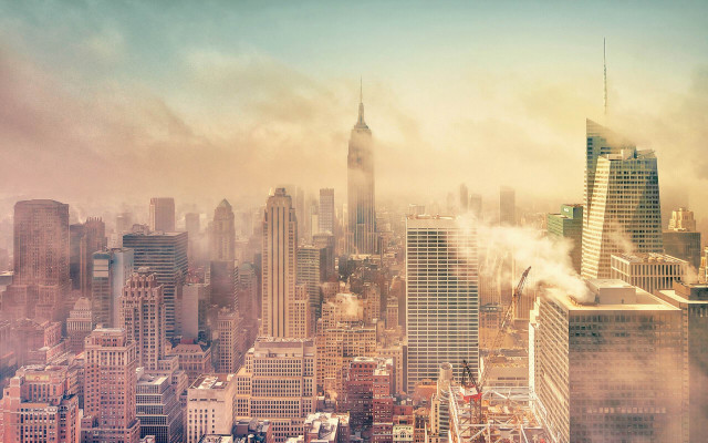 City skyline smoke ferris wheel free wallpaper - medium preview image