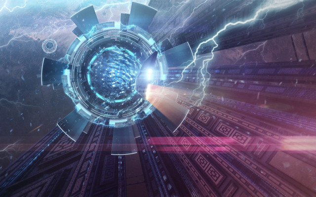 Futuristic lightning space station holography free wallpaper - medium preview image