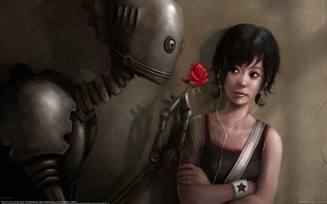 Woman robot rose fantasy cyberpunk free wallpaper - medium preview image