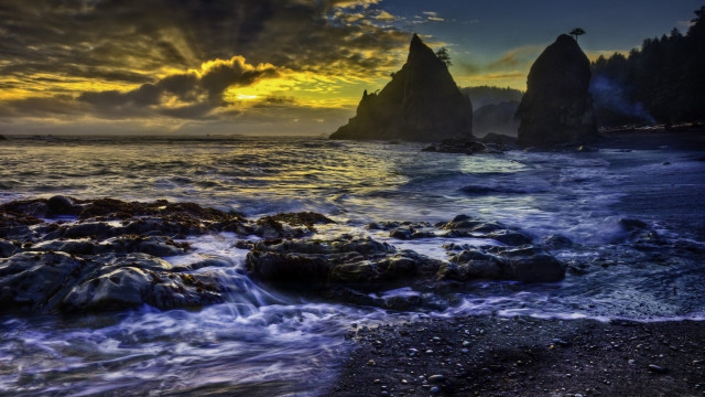 Sunset rocky beach waves formation #4 free wallpaper - medium preview image