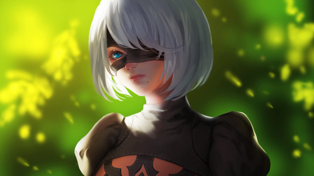 Black mask green background blurry free wallpaper - medium preview image
