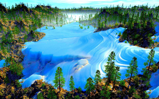 Blue landscape trees water sky free wallpaper - medium preview image