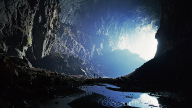 Cave water clouds person light free wallpaper - medium preview image