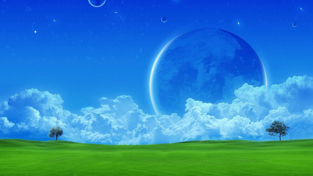 Blue planet night sky trees free wallpaper - medium preview image