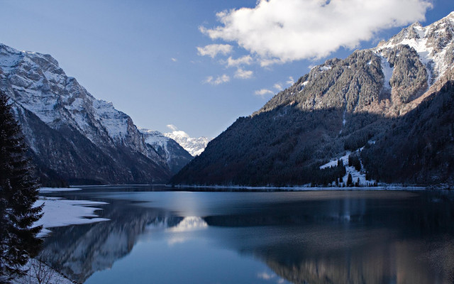 Mountain lake forest snowy trees free wallpaper - medium preview image