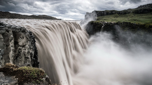 Waterfall side forest mountains lake free wallpaper - medium preview image