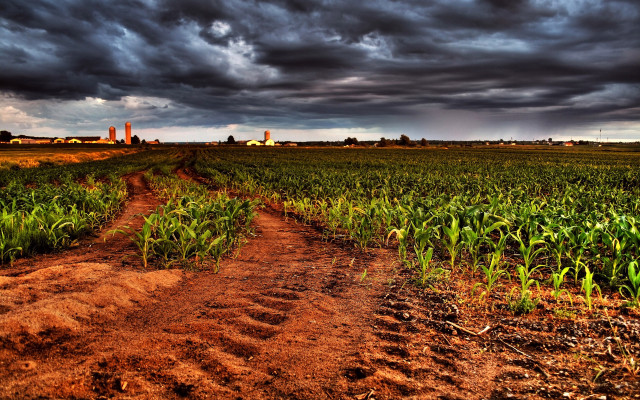 Dirt road storm clouds cityscape #2 free wallpaper - medium preview image