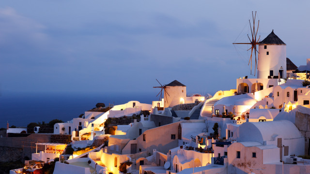 Town windmill night view scenery free wallpaper - medium preview image