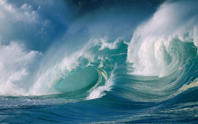 Large wave breaking ocean blue free wallpaper - medium preview image