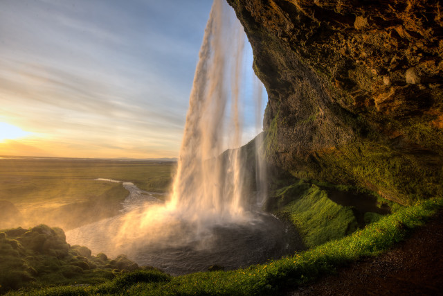 Waterfall cliff sunset river lake free wallpaper - medium preview image