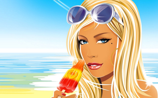Beach sunglasses starfish popart blonde free wallpaper - medium preview image