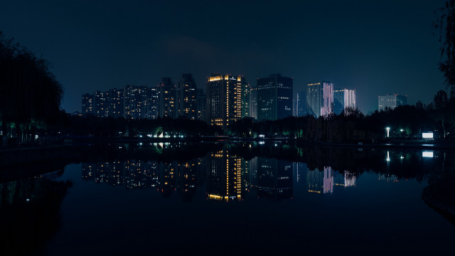 Cityscape night lake reflection architecture free wallpaper - medium preview image