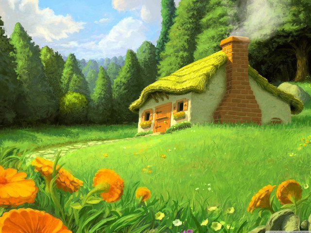 House field flowers trees background free wallpaper - medium preview image