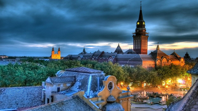 City night clocktower cloudy architecture free wallpaper - medium preview image