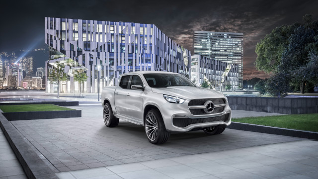 White mercedes truck cityscape night free wallpaper - medium preview image