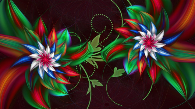 Flower green leaves red background free wallpaper - medium preview image