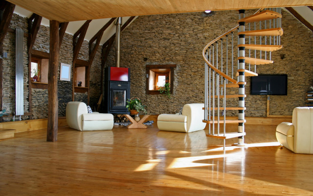 Livingroom spiralstaircase couch chair television #2 free wallpaper - medium preview image