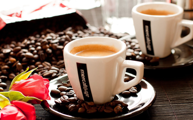 Coffee cups flowers coffee beans free wallpaper - medium preview image