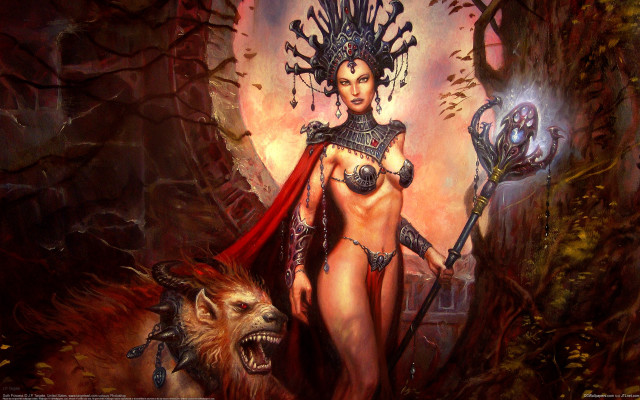 Demon woman forest fantasy armor free wallpaper - medium preview image