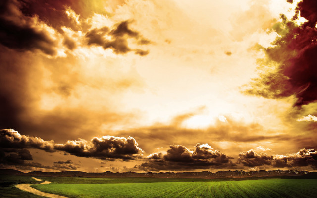 Green field dirt road cloudy #2 free wallpaper - medium preview image