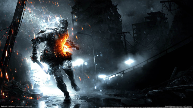 Futuristic man running city fire free wallpaper - medium preview image