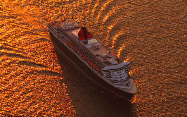 Cruise ship sunset water photorealism free wallpaper - medium preview image
