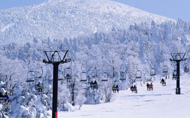 Ski lift group mountains snow free wallpaper - medium preview image