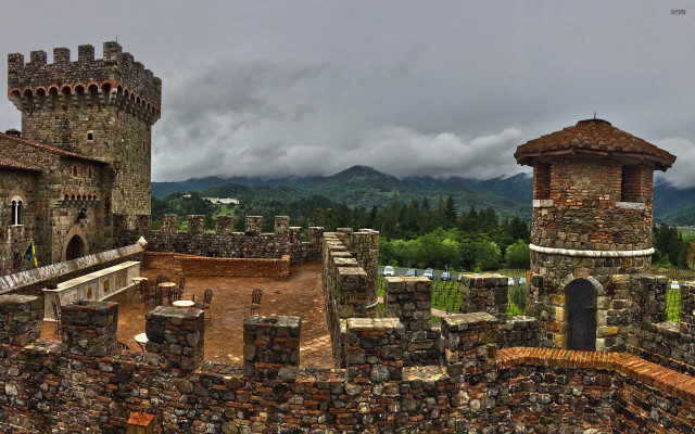 Castle tower gate mountains sky free wallpaper for desktop - medium preview image