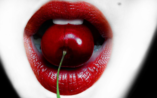 Lips cherry stem pop surrealism free wallpaper - medium preview image