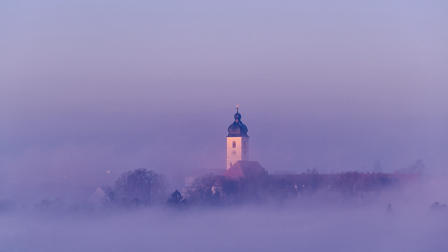 Large building clock tower foggy free wallpaper - medium preview image