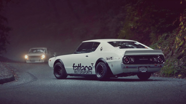 White car night road forest free wallpaper - medium preview image