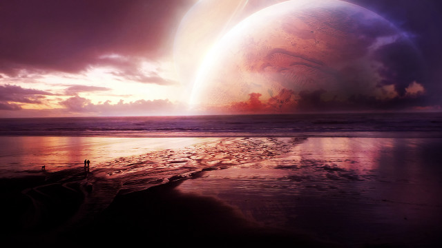 Planet beach mountain sky moon free wallpaper - medium preview image