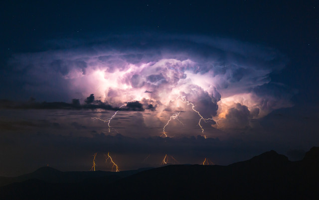 Lightning storm mountains night city free wallpaper - medium preview image