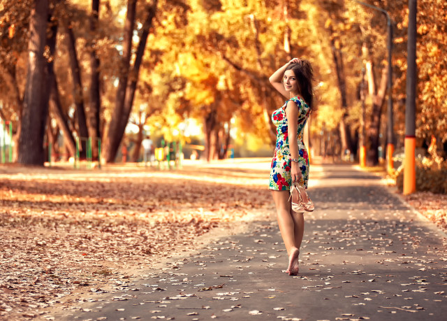 Woman dress park autumn fireworks free wallpaper - medium preview image