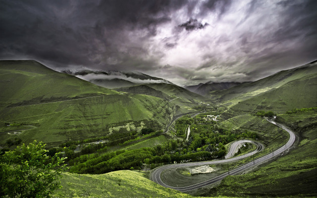 Winding road green valley cloudy #2 free wallpaper - medium preview image