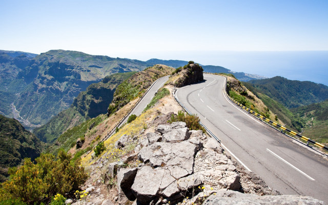 Mountain road ocean view bridge free wallpaper - medium preview image