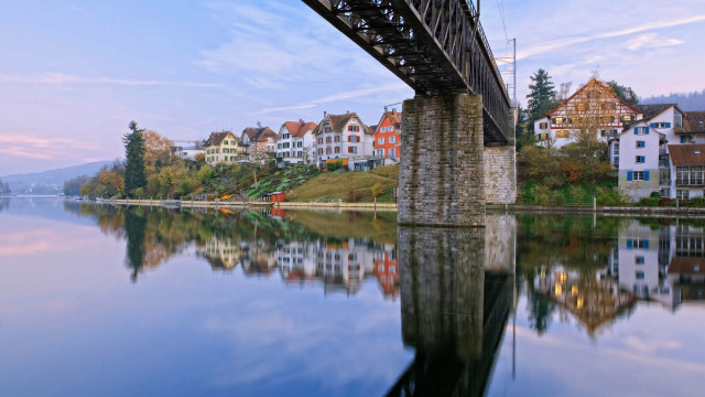 Heidelberg bridge river houses boat free wallpaper - medium preview image